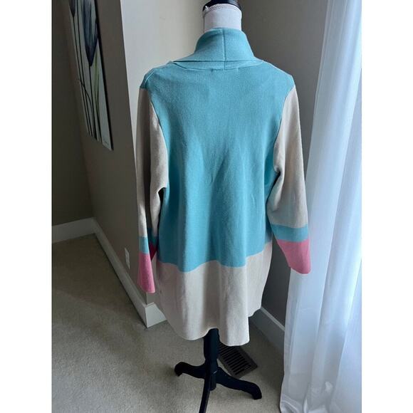 CJ Banks blue & cream color block cardigan sweater size 1x - Picture 3 of 4